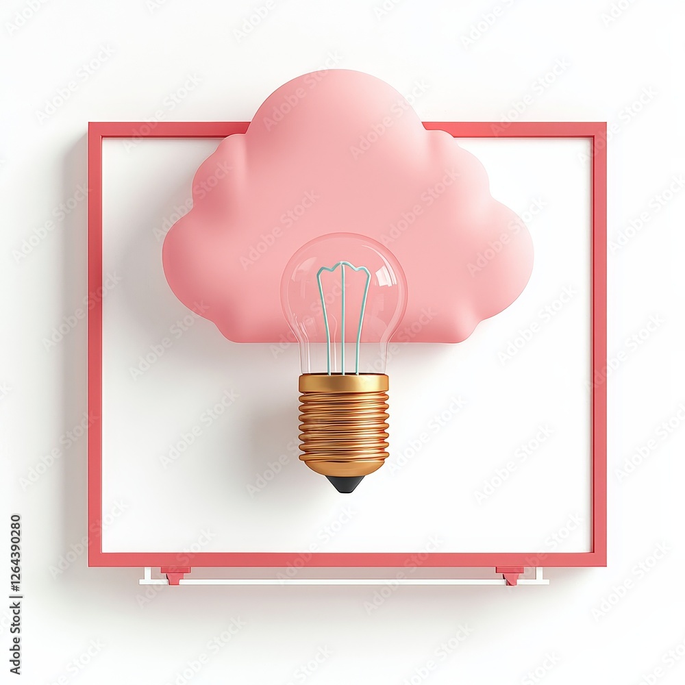Poster e-learning innovation technology concept. cloud-shaped lamp design with a light bulb inside a colorf