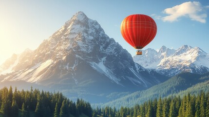 Fototapeta premium Serene Alpine Hot Air Balloon Sunrise Adventure Majestic Mountain Peaks