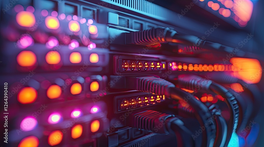 Poster focused image of a wireless router showing its multiple antennas and led indicators, designed to pro