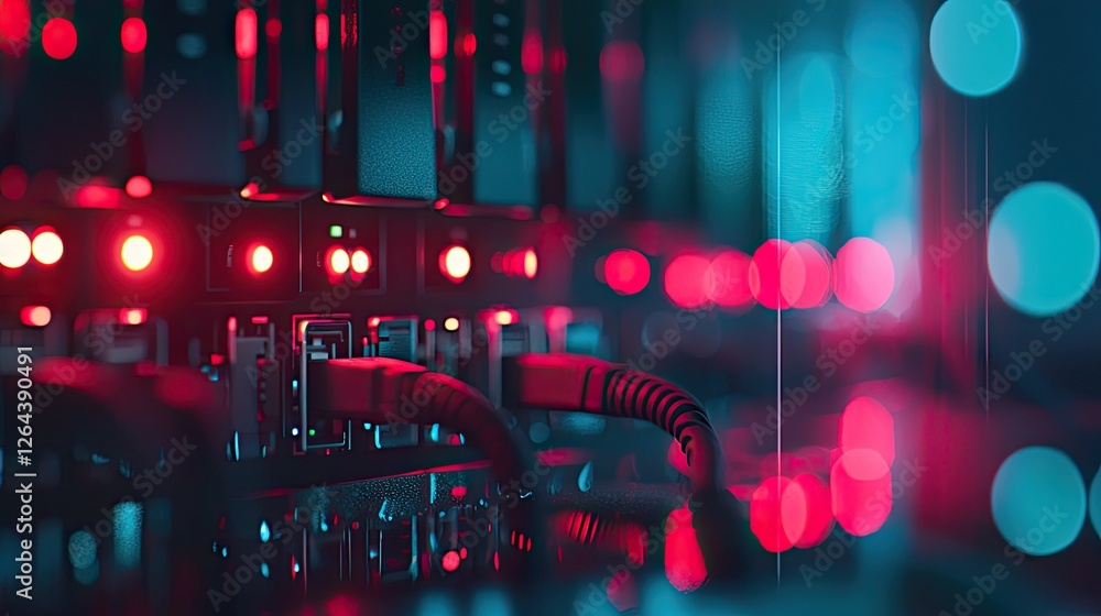 Poster focused image of a wireless router showing its multiple antennas and led indicators, designed to pro