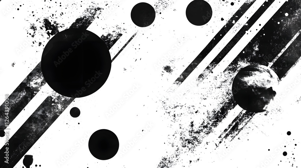 Aufkleber Mesmerizing Monochrome Cosmic Composition An Abstract Geometric Universe of Swirling Shapes Bursts and Celestial Orbs