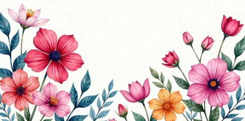 Watercolor illustration of mixed flowers, garden flowers, watercolor illustrations