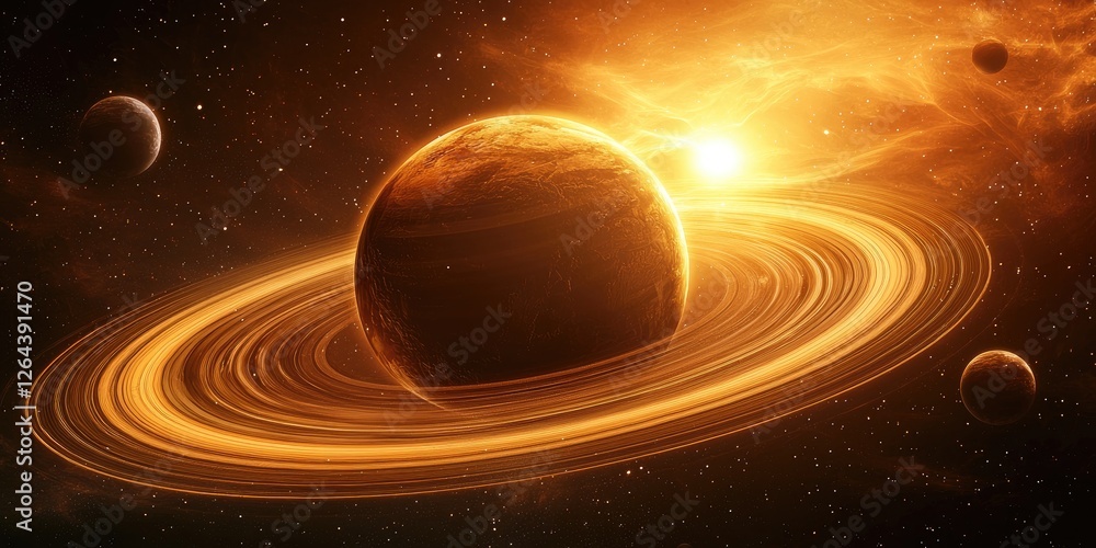 Aufkleber a planet surrounded by advanced technological rings, emitting energy pulses and linked to satellites