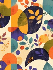 Abstract autumn leaves and geometric shapes background pattern