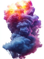 Fototapeta premium A vibrant explosion of colorful smoke billows upwards, blending shades of purple, blue, and orange, creating a dramatic visual effect.