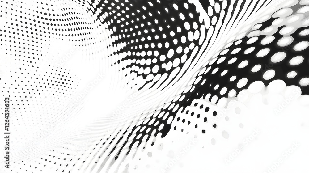 Poster mesmerizing monochrome geometric pattern with flowing dots and curves abstract digital artwork with 