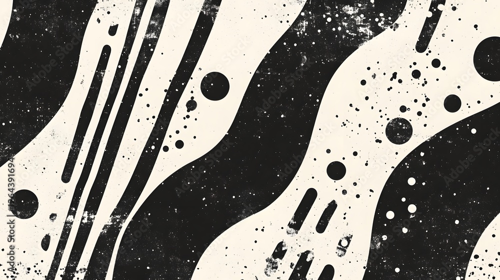Poster Mesmerizing Monochrome Geometric Abstraction   Minimalist Modern Digital Art Composition Featuring Bold Black and White Shapes Patterns and Textures in a Striking Unique