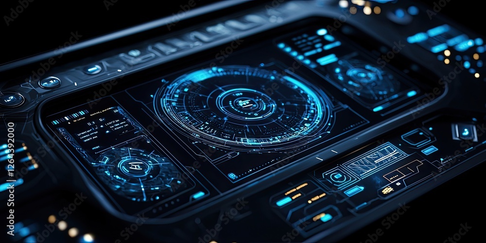 Aufkleber a futuristic interface showcasing digital controls for space navigation, with glowing touch panels a
