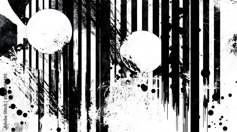 Poster Mesmerizing monochrome minimalist abstract digital art composition with mysterious surreal geometric shapes patterns and splatter effects  A visually striking and captivating design with a futuristic