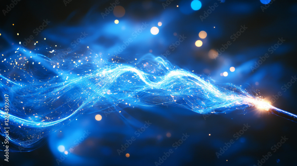 Poster realistic magic wand with set of blue light vortex effects isolated on transparent background. vecto