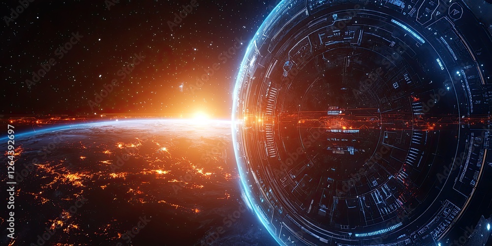 Poster A futuristic, interactive UI for space exploration with dynamic star maps, responsive controls, and glowing holographic features.