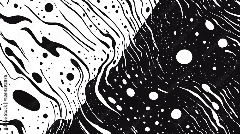 Poster Mesmerizing Monochrome Patterns A Captivating Abstract of Space and Imagination  This striking visually arresting image blends fluid organic forms with cosmic futuristic elements