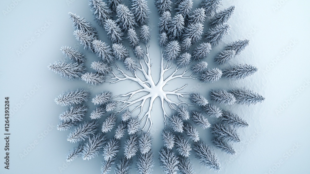 Poster a vast tundra where the trees appear as frozen flames, their branches twisting into intricate patter