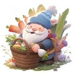 Smiling Gnome with Basket of Vegetables