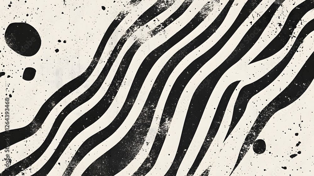 Poster mesmerizing monochrome waves a dynamic abstract art composition featuring bold geometric patterns st