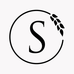 Monogram Letter S Bakery Logo Concept With Grain Wheat Symbol Vector Template