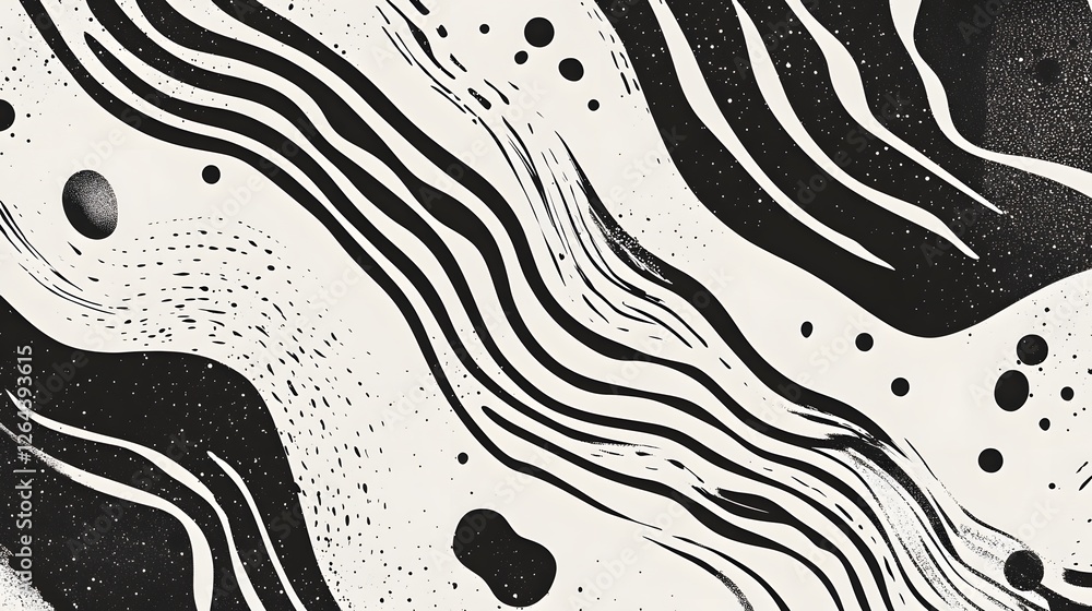 Poster Mesmerizing Monochrome Waves Captivating Abstract Art for Digital Backdrops and Graphic Design  This striking black and white image features a dynamic and fluid pattern of wavy