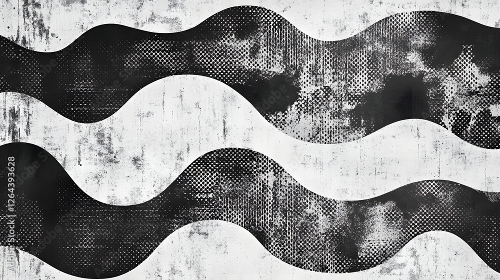 Poster Mesmerizing Monochrome Waves   An abstract digital art backdrop featuring a dynamic and captivating display of distorted