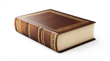 Obraz premium Book spine and cover mockup, blank volume in classic style with brown hardcover and golden decorative elements. Bestseller publication, library or store novelty isolated realistic 3d vector mock up