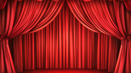 Show time festival banner, theater stage, podium, spotlights, red curtains and confetti falling. Invitation flyer for award ceremony, concert, music or dance performance, Cartoon vector illustration