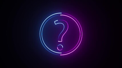 glowing neon question mark icon, animation on black background. - Powered by Adobe