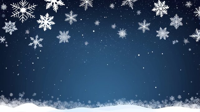 Vector winter background featuring snowflake pattern. White snow Side Falling Gradient with free space over night sky with transparent effect.
