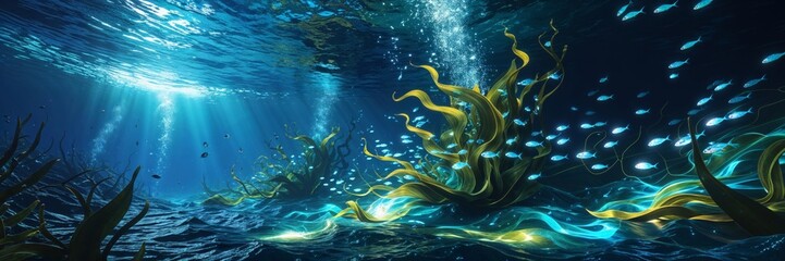 Underwater plants and fish in a vibrant ocean environment