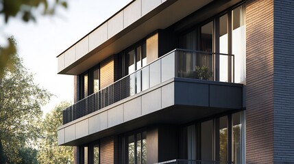 Modern Apartment Building: Sunset Balcony Architectural Design