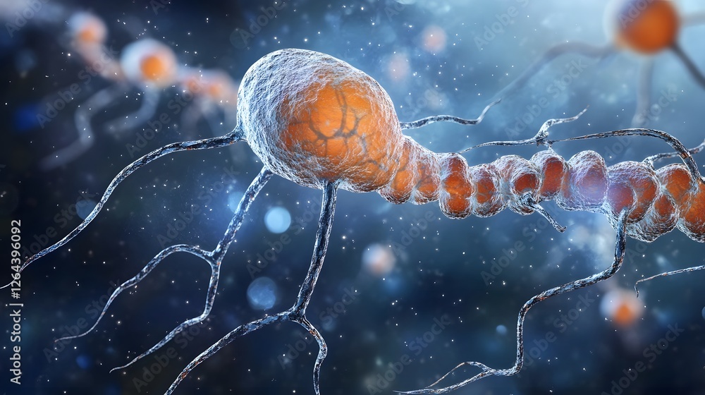 Poster microscopic close up view of a single bacterial cell or microorganism under scientific laboratory re