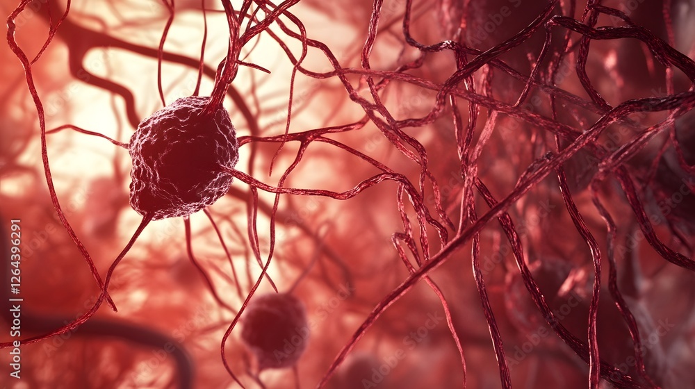 Poster Microscopic close up view of an intricate interconnected neural network structure in the brain anatomy  Neurons synapses