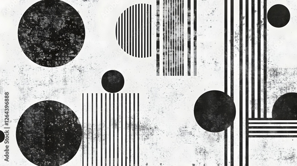 Aufkleber Minimalist abstract background featuring geometric shapes lines and patterns in a monochrome black and white color scheme  Architectural industrial design inspired