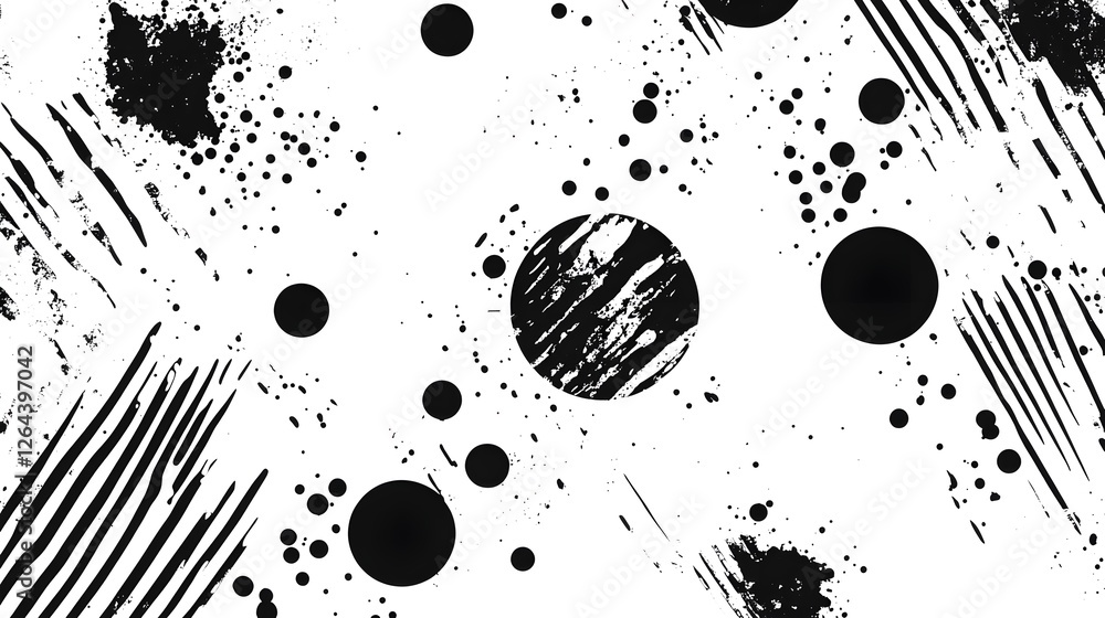 Aufkleber Minimalist abstract background with dynamic black and white splatter brush strokes and geometric patterns  Creative modern and contemporary design element for digital art visual effects