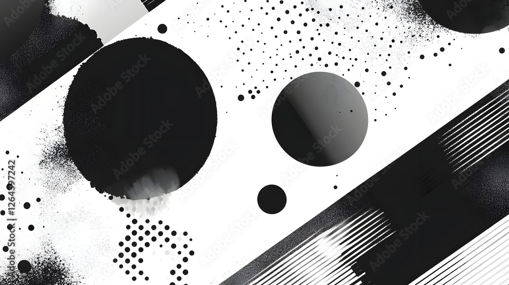 Aufkleber Minimalist abstract background with a dynamic composition of monochrome geometric shapes dots and lines creating a compelling visual pattern with a modern contemporary and experimental aesthetic