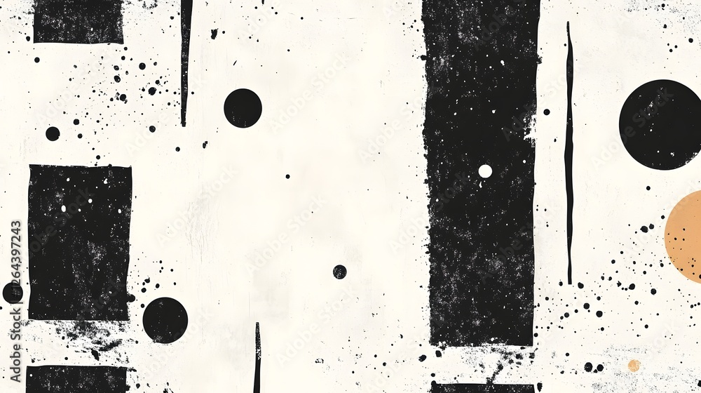 Poster Minimalist abstract composition featuring a captivating arrangement of geometric shapes lines and dots in a striking monochrome palette  The design creates a sophisticated contemporary