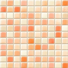 A vibrant mosaic of square tiles in shades of peach and cream, perfect for interior design projects, home decor inspiration, or as a background for digital content, Ideal for various design themes,