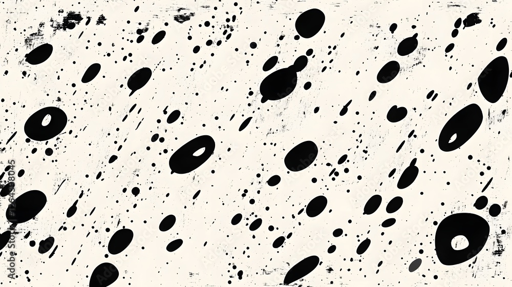 Aufkleber Minimalist abstract monochrome background with random splatter dotted and drip patterns  Dynamic and fluid texture created with paint or ink for digital web print design and creative projects