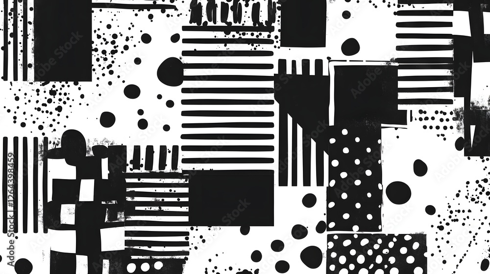 Fototapete minimalist geometric abstract black and white digital artwork with repetitive patterns shapes contra