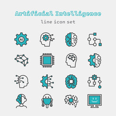 Artificial Intelligence line icon set illustration