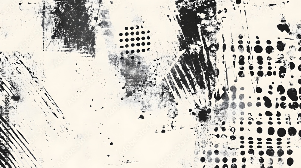 Fototapete monochromatic abstract composition featuring a dynamic interplay of ink splatter brush strokes and t