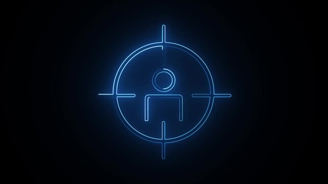 Abstract target icon  neon animation on a black background.