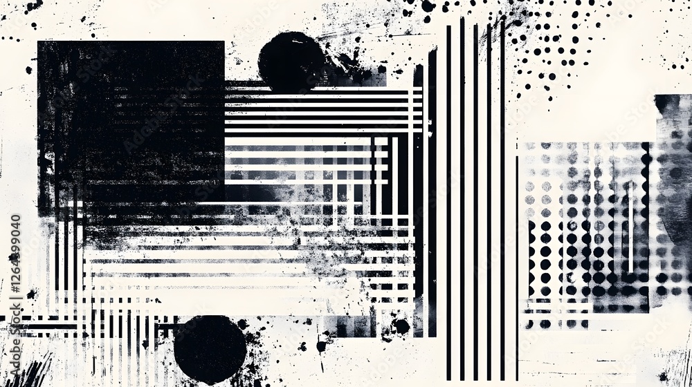 Aufkleber Monochromatic abstract geometric patterns and shapes create a visually striking convergence and illusion of depth dimension and perspective  The minimalist