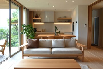 Fototapeta premium Modern minimalist living room design.