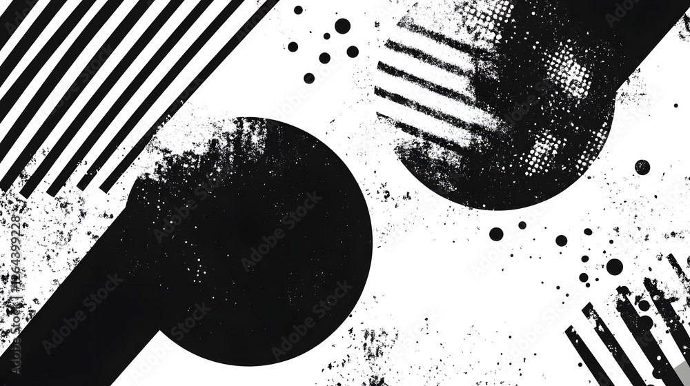 Aufkleber Monochromatic geometric abstract composition featuring a dynamic arrangement of black and white shapes patterns lines and minimal design elements  The clean contemporary