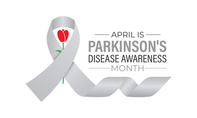 Vector graphic of Parkinson's Disease awareness month is observed every year in April. A mix of red tulips, brain illustrations. The red tulip and Realistic Ribbon. Posters, flyers, banners, cards.