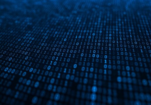 The repeating pattern of blue binary code in this image symbolizes the complex world of technology, data, and digital information