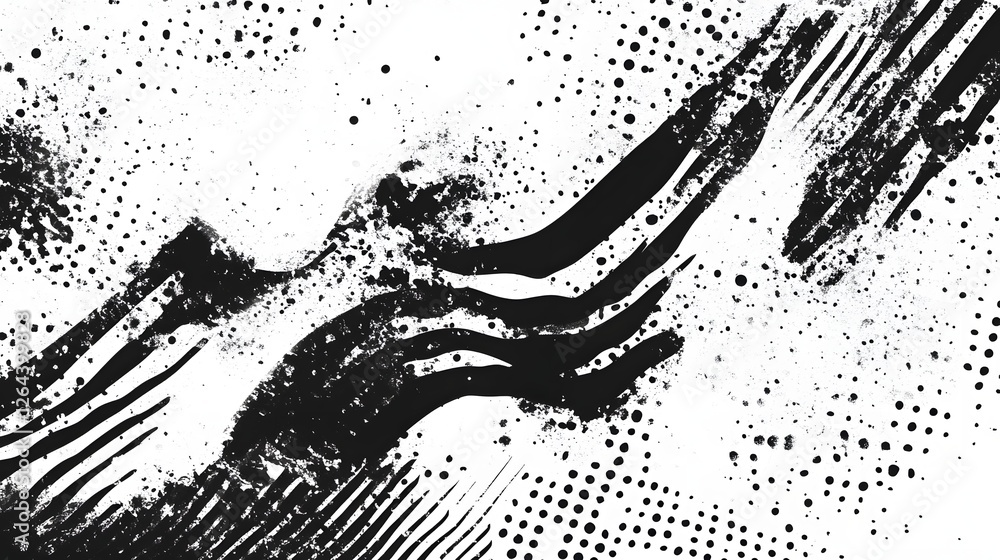 Poster monochrome abstract background with dynamic splatter patterns energetic brush strokes and a striking