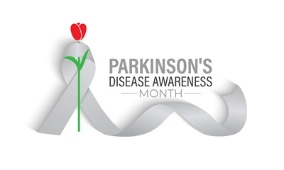 Vector graphic of Parkinson's Disease awareness month is observed every year in April. A mix of red tulips, brain illustrations. The red tulip and Realistic Ribbon. Posters, flyers, banners, cards.
