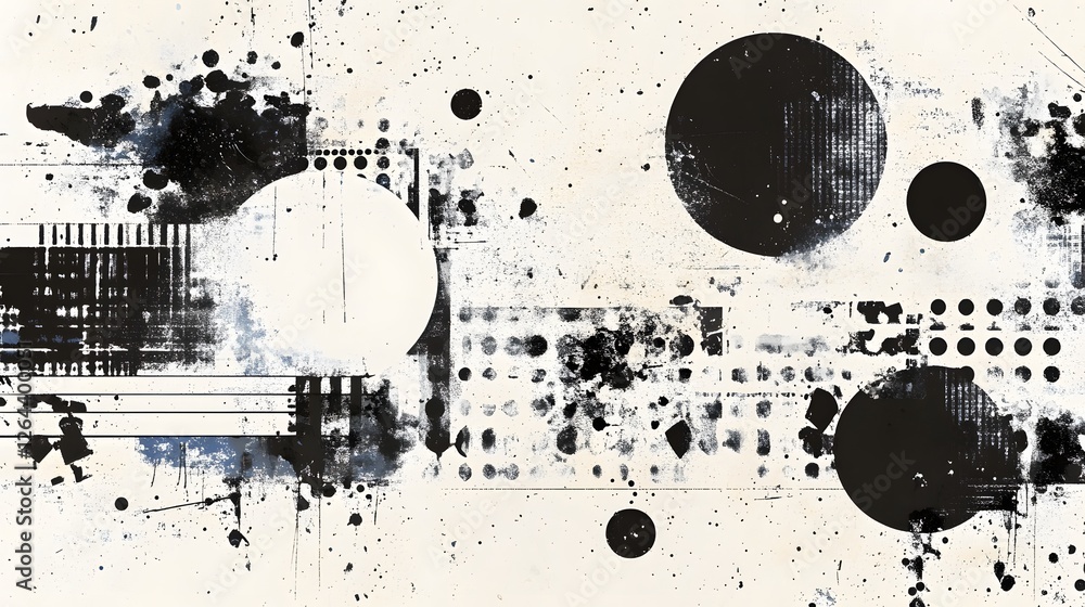Fototapete monochrome abstract digital art design with geometric shapes patterns and textures contemporary grap