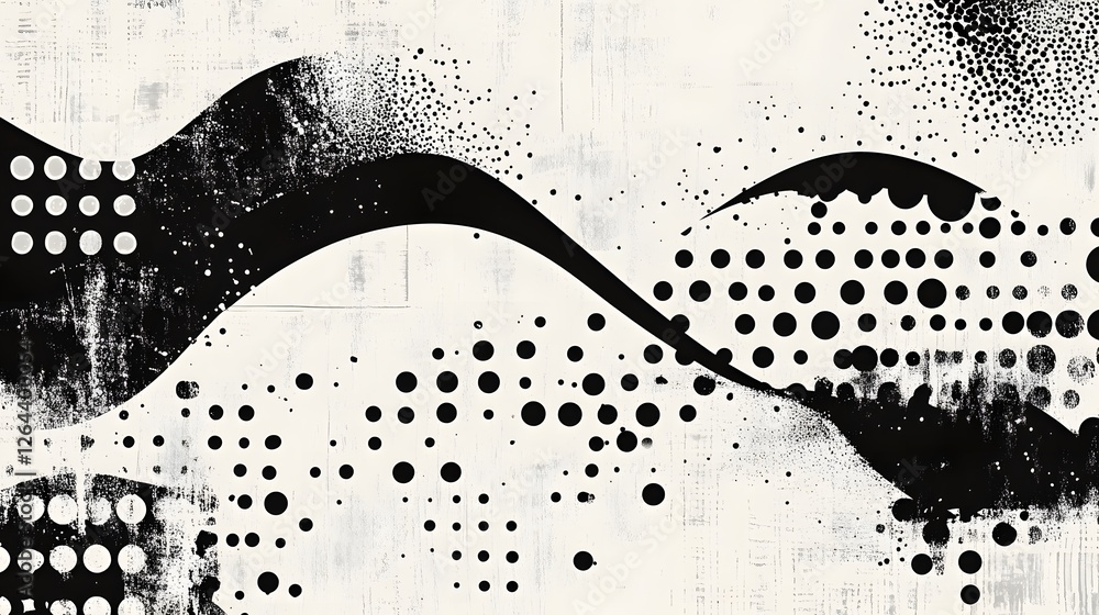 Poster Monochrome abstract digital art with flowing geometric shapes patterns and graphic elements in a minimalist modern and contemporary visual composition