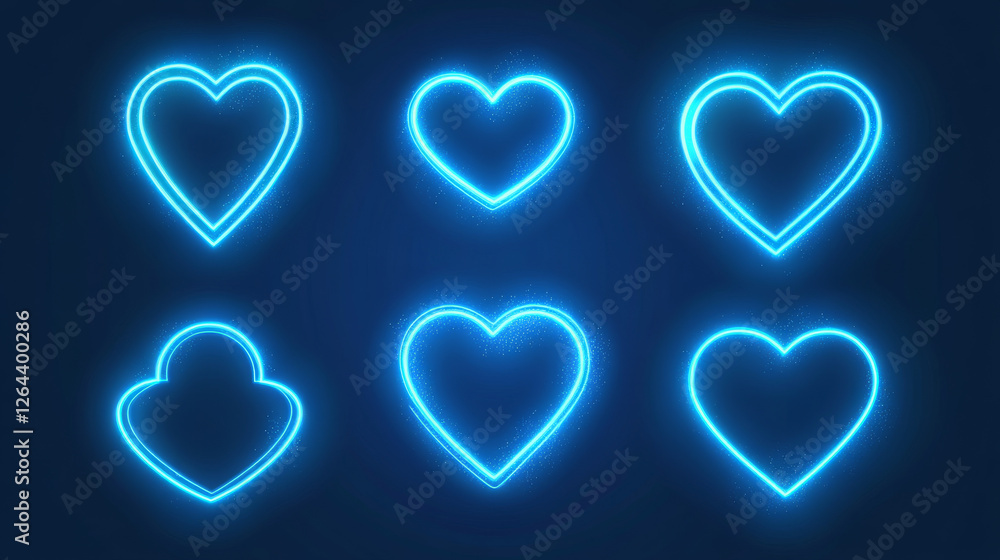 Poster electric lightning frames in shape of circle, heart and square. digital glowing neon borders. vector